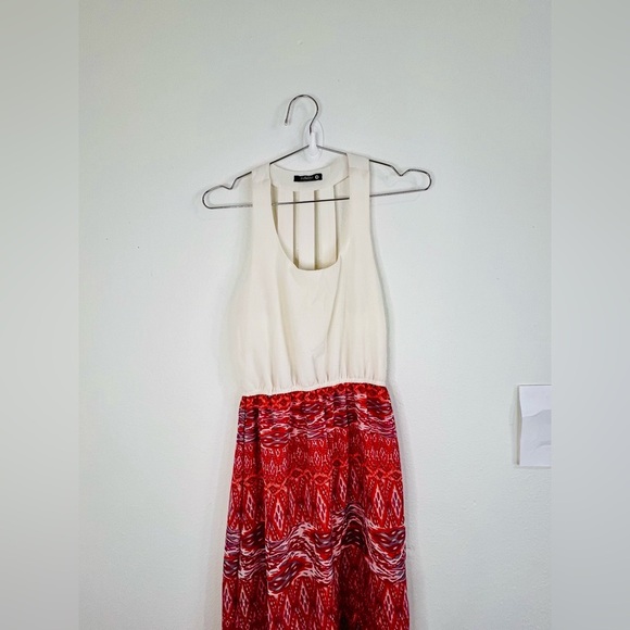 Indulge Boho Sleeveless Maxi Dress Size Small Red Ikat Print Chic Versatile - Picture 5 of 11